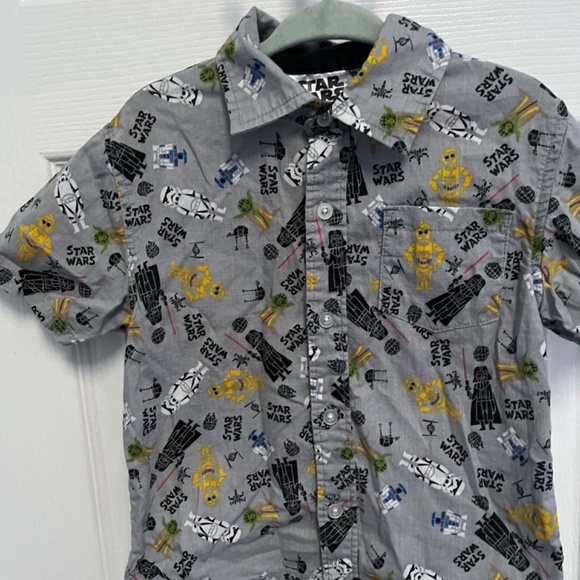 Disney Star Wars Lucasfilm LTD Size 3T Short Sleeved Button Down Shirt gray - Picture 2 of 13